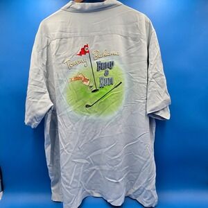 Tommy Bahama‎ XXL Silk Shirt Bump & Rum Golf Embroidered Camp Blue